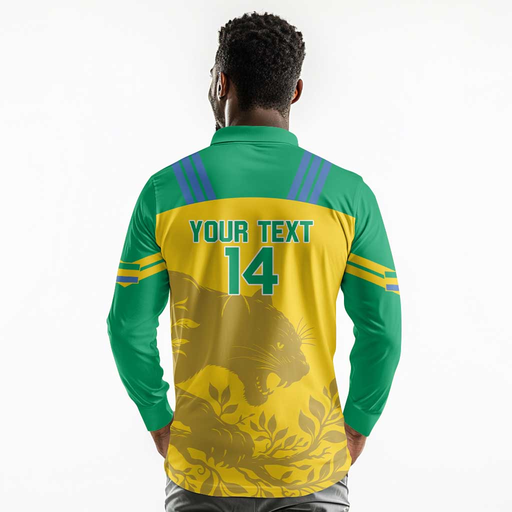 Personalized Gabon Football Long Sleeve Polo Shirt Allez Les Pantheres