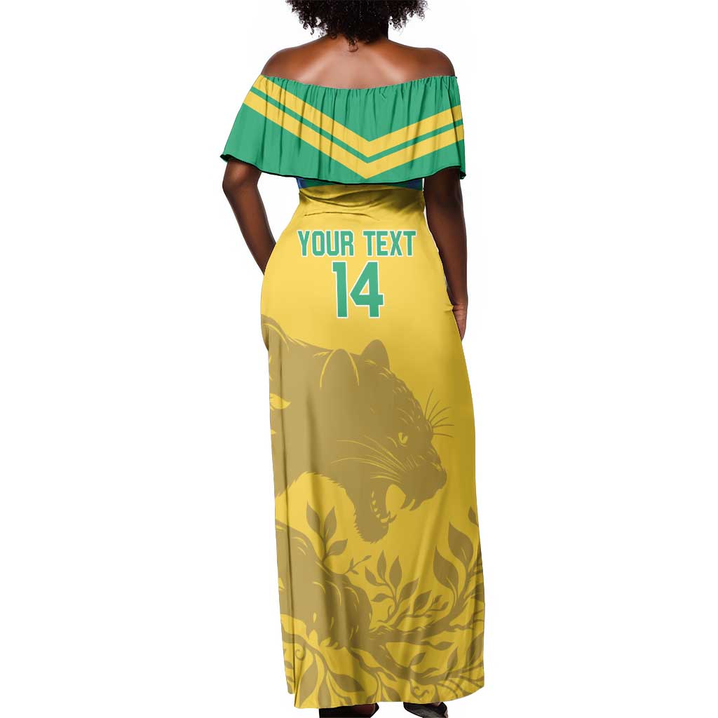 Personalized Gabon Football Off Shoulder Maxi Dress Allez Les Pantheres