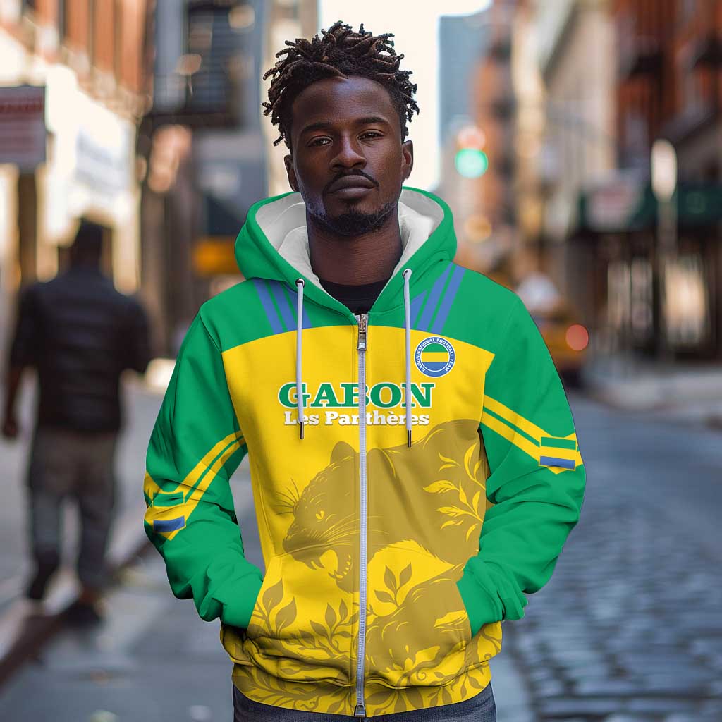 Personalized Gabon Football Zip Hoodie Allez Les Pantheres