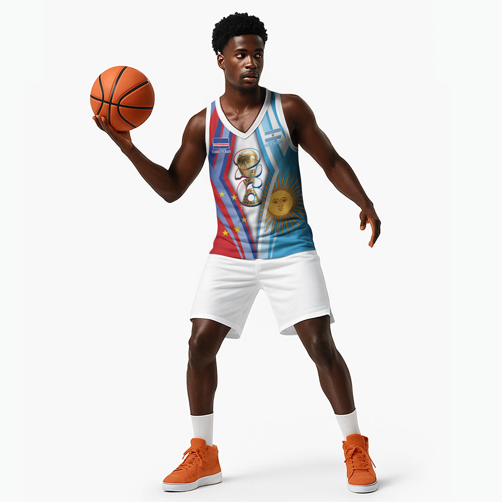 Custom Argentina and Cabo Verde Football 2026 Basketball Jersey La Albiceleste Tubaroes Azuis Together