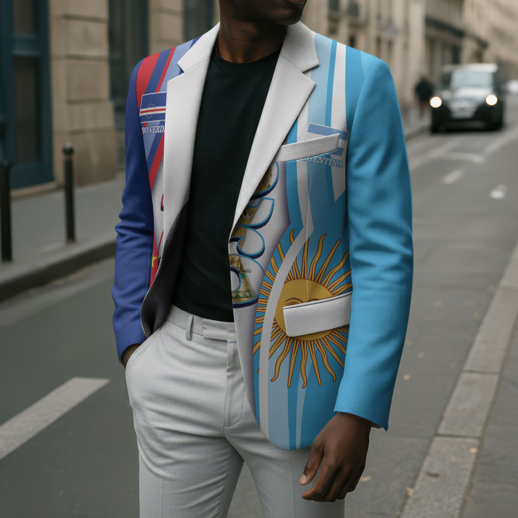 Custom Argentina and Cabo Verde Football 2026 Blazer La Albiceleste Tubaroes Azuis Together