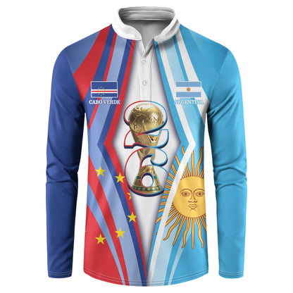 Custom Argentina and Cabo Verde Football 2026 Button Sweatshirt La Albiceleste Tubaroes Azuis Together