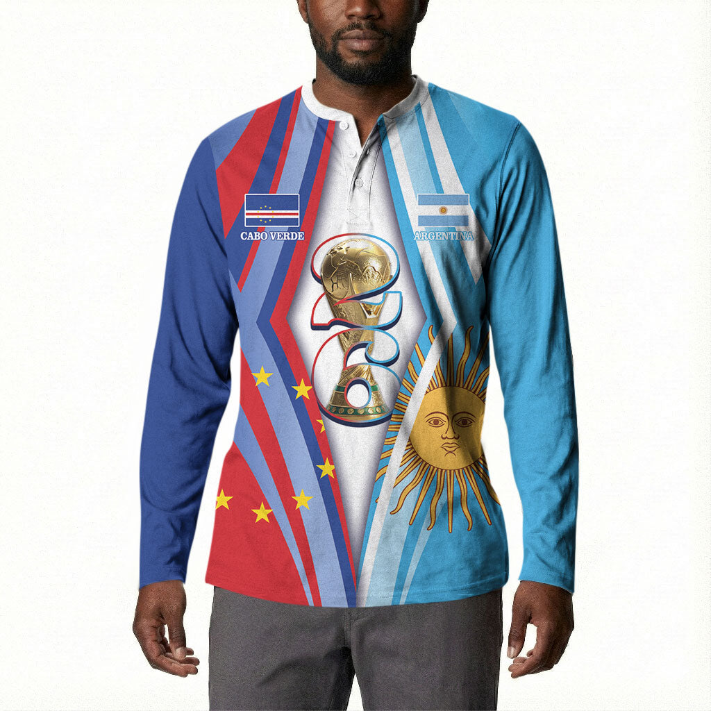 Custom Argentina and Cabo Verde Football 2026 Button Sweatshirt La Albiceleste Tubaroes Azuis Together
