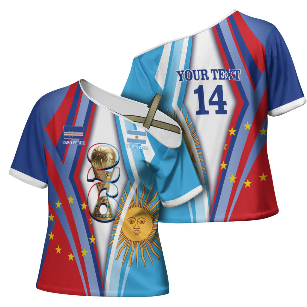 Custom Argentina and Cabo Verde Football 2026 Cross Shoulder Shirt La Albiceleste Tubaroes Azuis Together