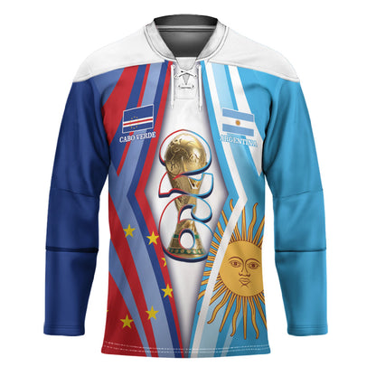 Custom Argentina and Cabo Verde Football 2026 Hockey Jersey La Albiceleste Tubaroes Azuis Together