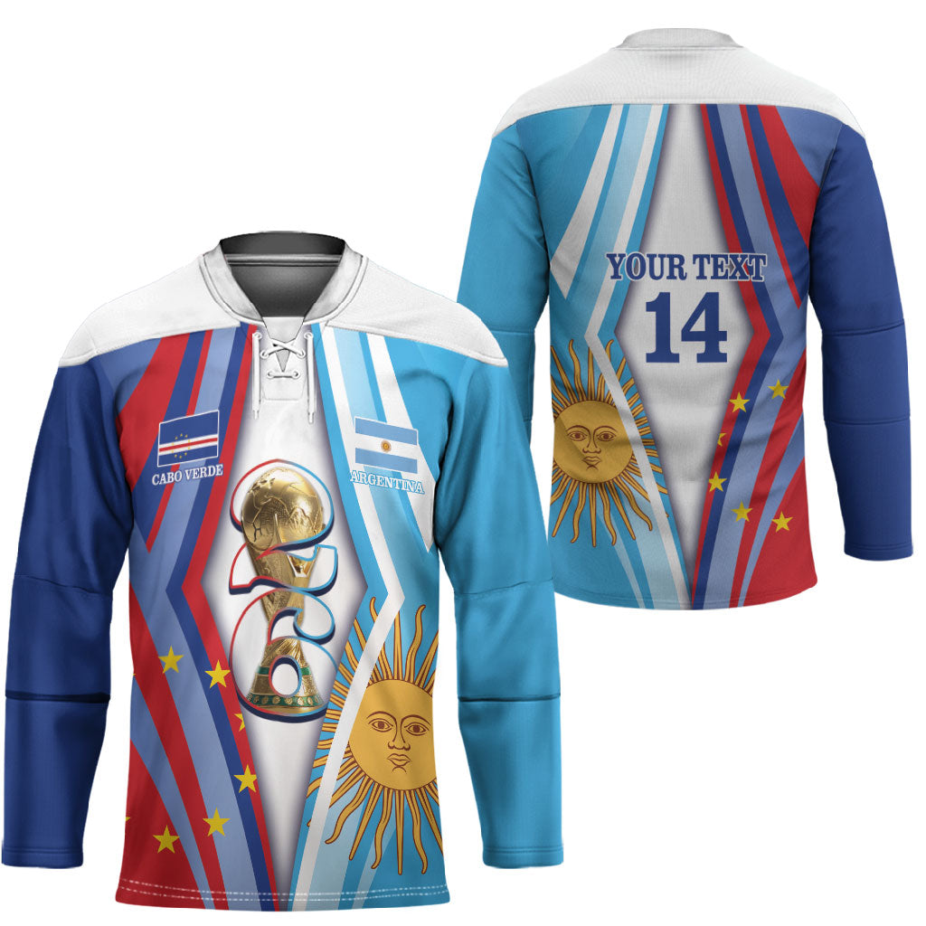 Custom Argentina and Cabo Verde Football 2026 Hockey Jersey La Albiceleste Tubaroes Azuis Together