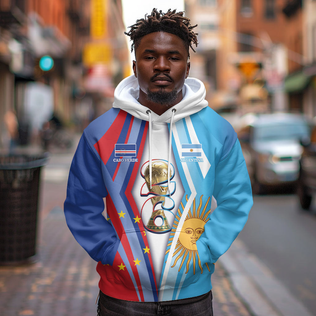 Custom Argentina and Cabo Verde Football 2026 Hoodie La Albiceleste Tubaroes Azuis Together