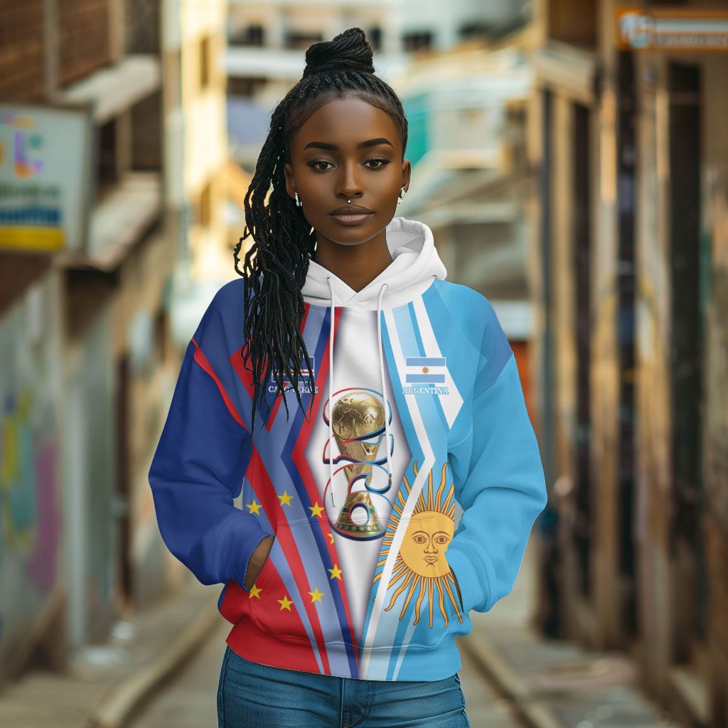 Custom Argentina and Cabo Verde Football 2026 Hoodie La Albiceleste Tubaroes Azuis Together