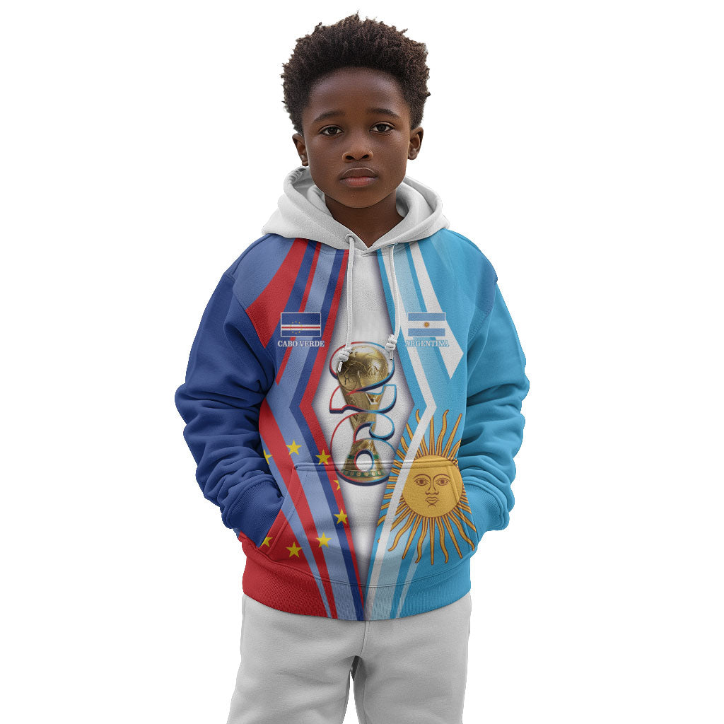 Custom Argentina and Cabo Verde Football 2026 Kid Hoodie La Albiceleste Tubaroes Azuis Together