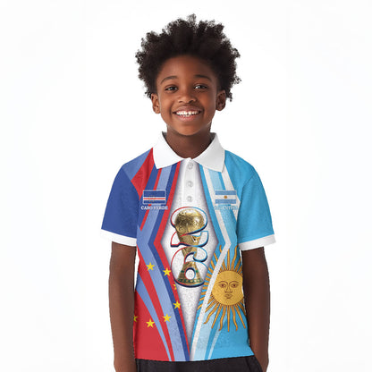 Custom Argentina and Cabo Verde Football 2026 Kid Polo Shirt La Albiceleste Tubaroes Azuis Together