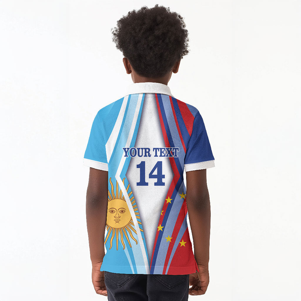 Custom Argentina and Cabo Verde Football 2026 Kid Polo Shirt La Albiceleste Tubaroes Azuis Together
