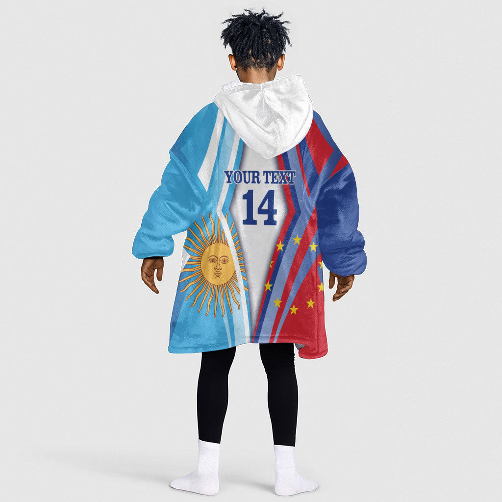 Custom Argentina and Cabo Verde Football 2026 Kid Wearable Blanket Hoodie La Albiceleste Tubaroes Azuis Together
