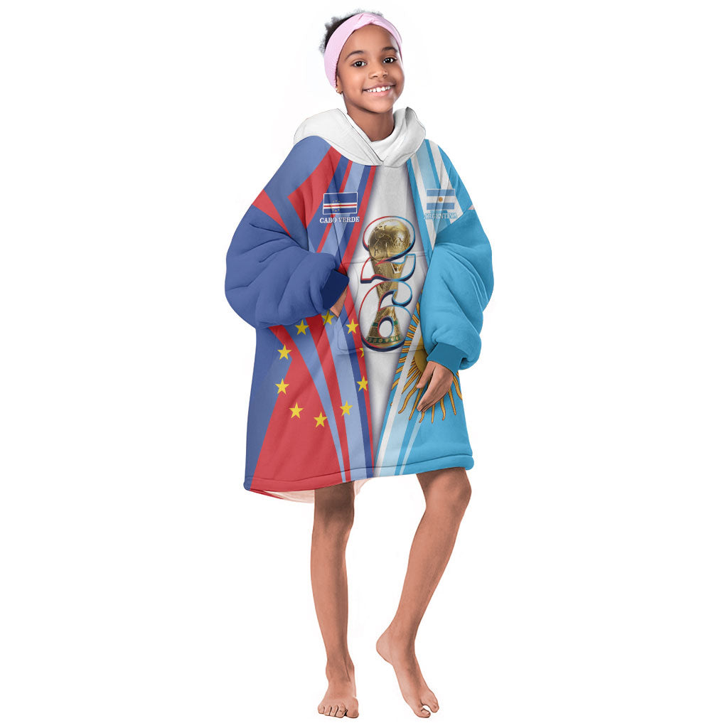 Custom Argentina and Cabo Verde Football 2026 Kid Wearable Blanket Hoodie La Albiceleste Tubaroes Azuis Together