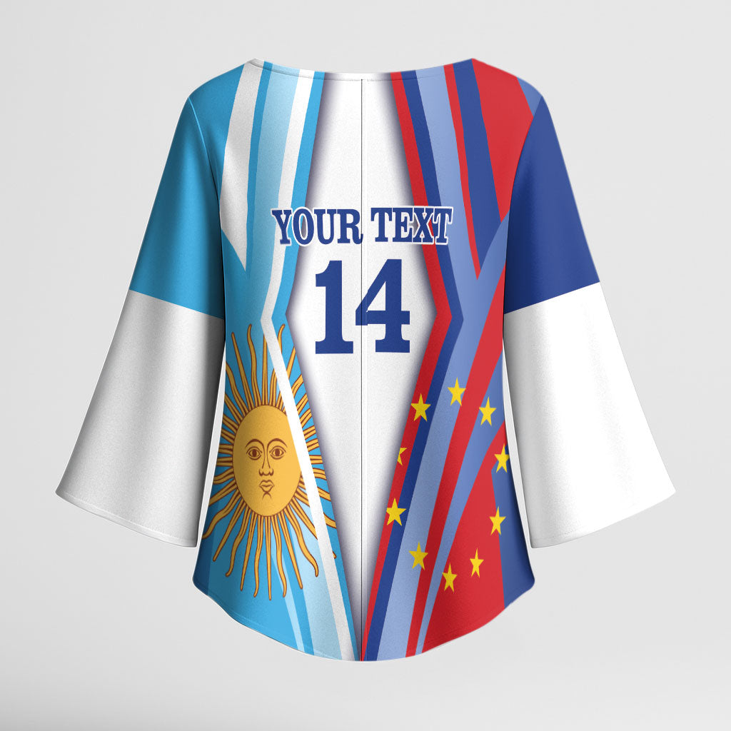 Custom Argentina and Cabo Verde Football 2026 Kimono Sleeve Blouse La Albiceleste Tubaroes Azuis Together