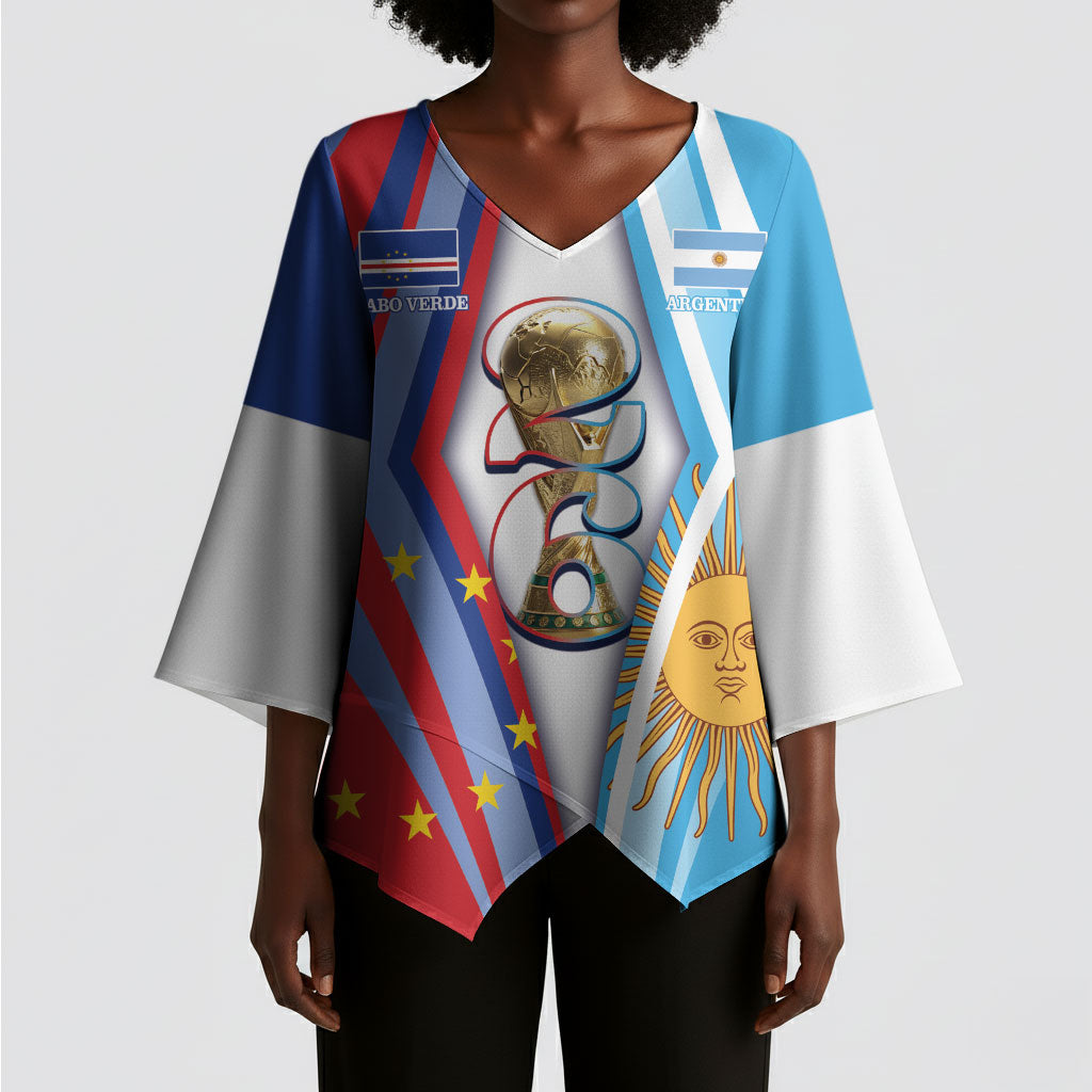 Custom Argentina and Cabo Verde Football 2026 Kimono Sleeve Blouse La Albiceleste Tubaroes Azuis Together