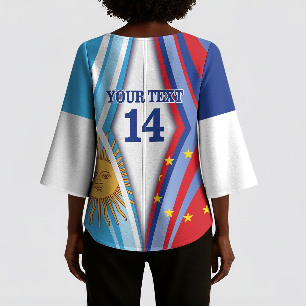 Custom Argentina and Cabo Verde Football 2026 Kimono Sleeve Blouse La Albiceleste Tubaroes Azuis Together