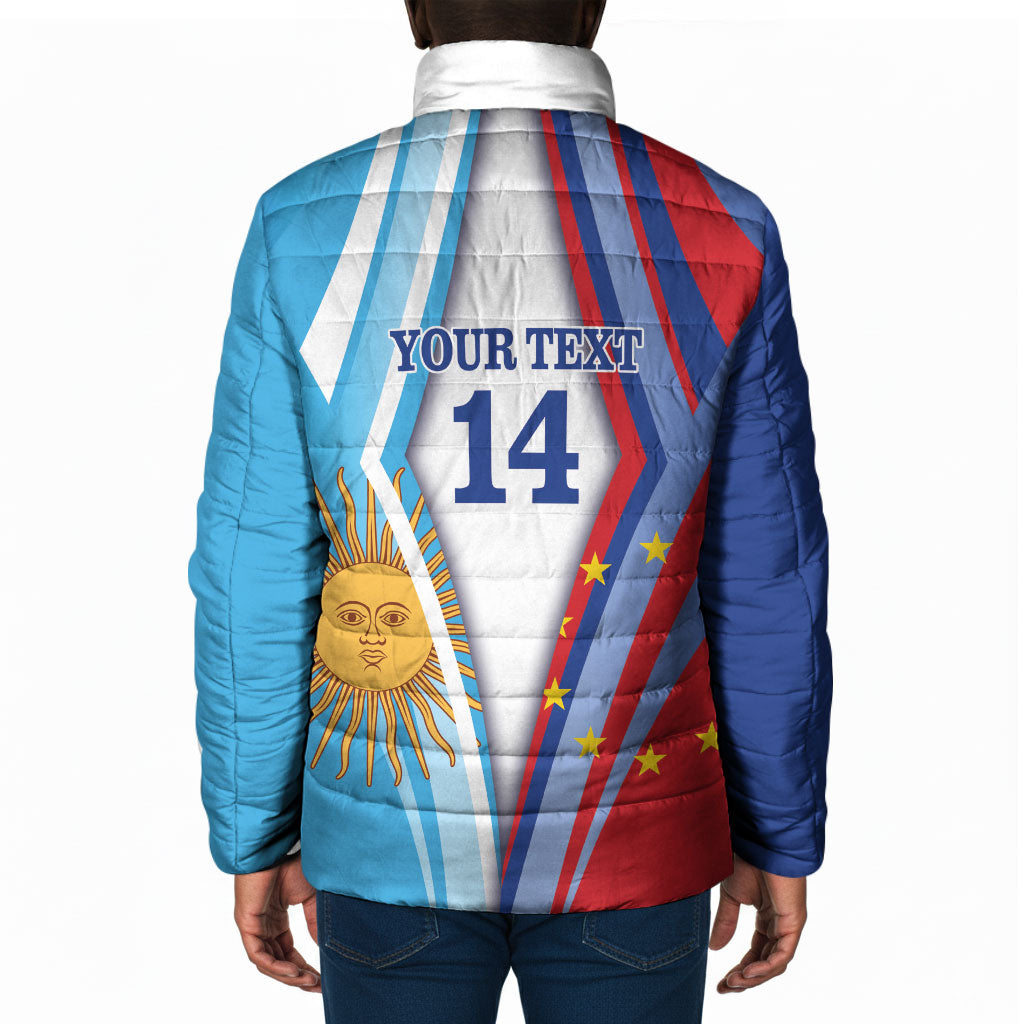 Custom Argentina and Cabo Verde Football 2026 Padded Jacket La Albiceleste Tubaroes Azuis Together