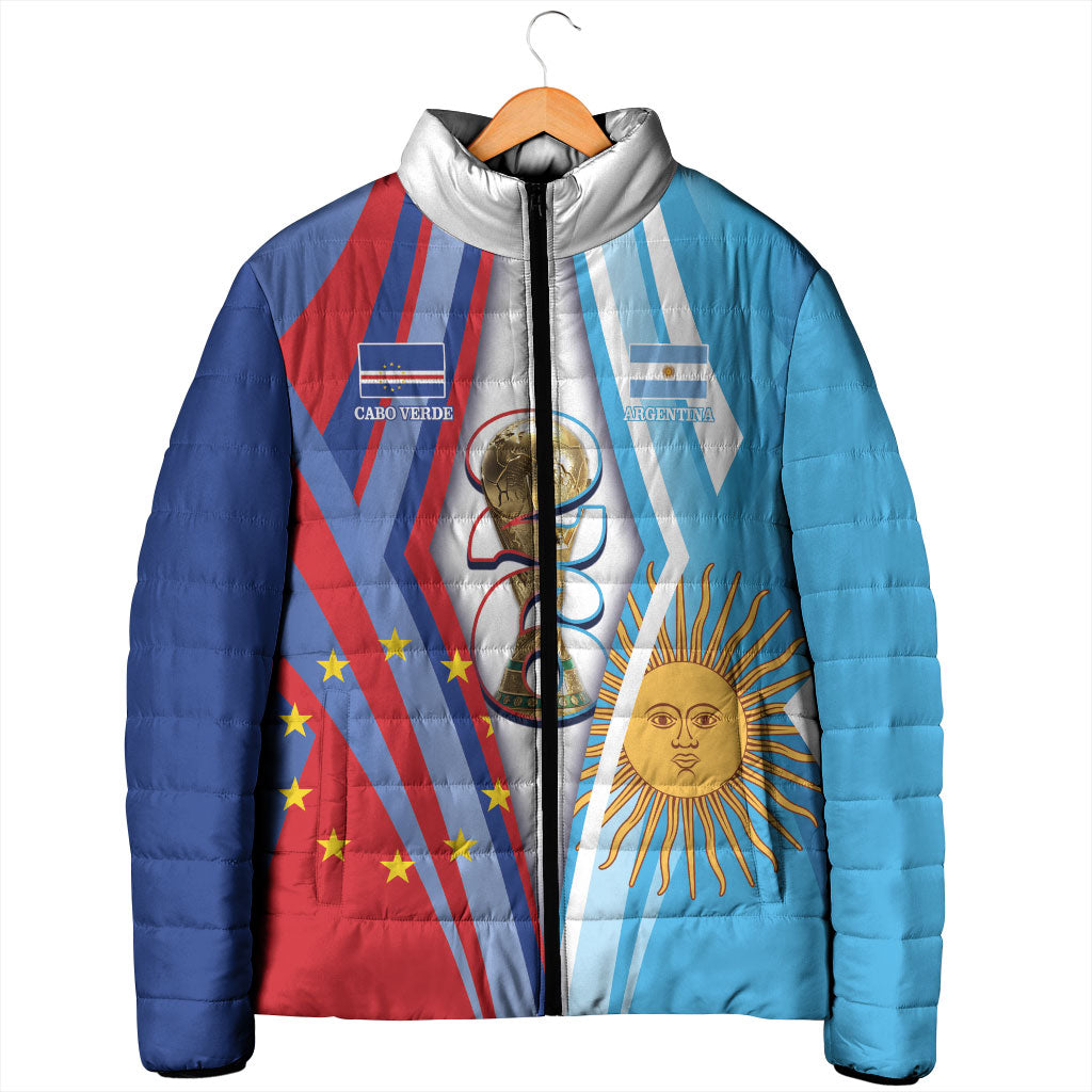 Custom Argentina and Cabo Verde Football 2026 Padded Jacket La Albiceleste Tubaroes Azuis Together