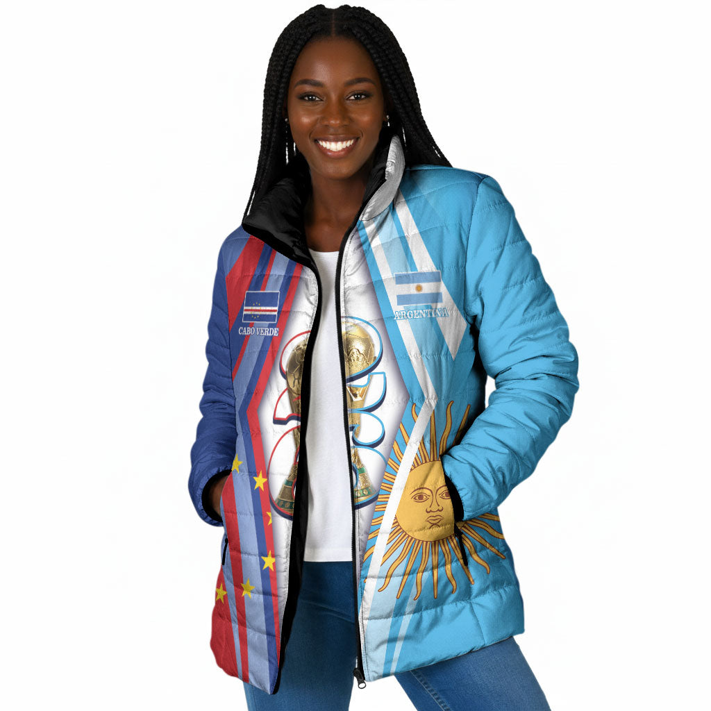 Custom Argentina and Cabo Verde Football 2026 Padded Jacket La Albiceleste Tubaroes Azuis Together