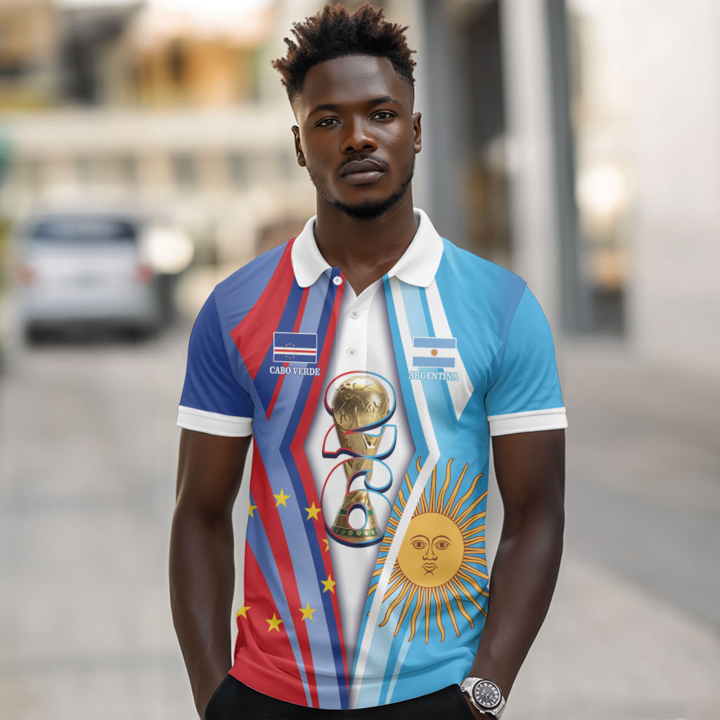 Custom Argentina and Cabo Verde Football 2026 Polo Shirt La Albiceleste Tubaroes Azuis Together