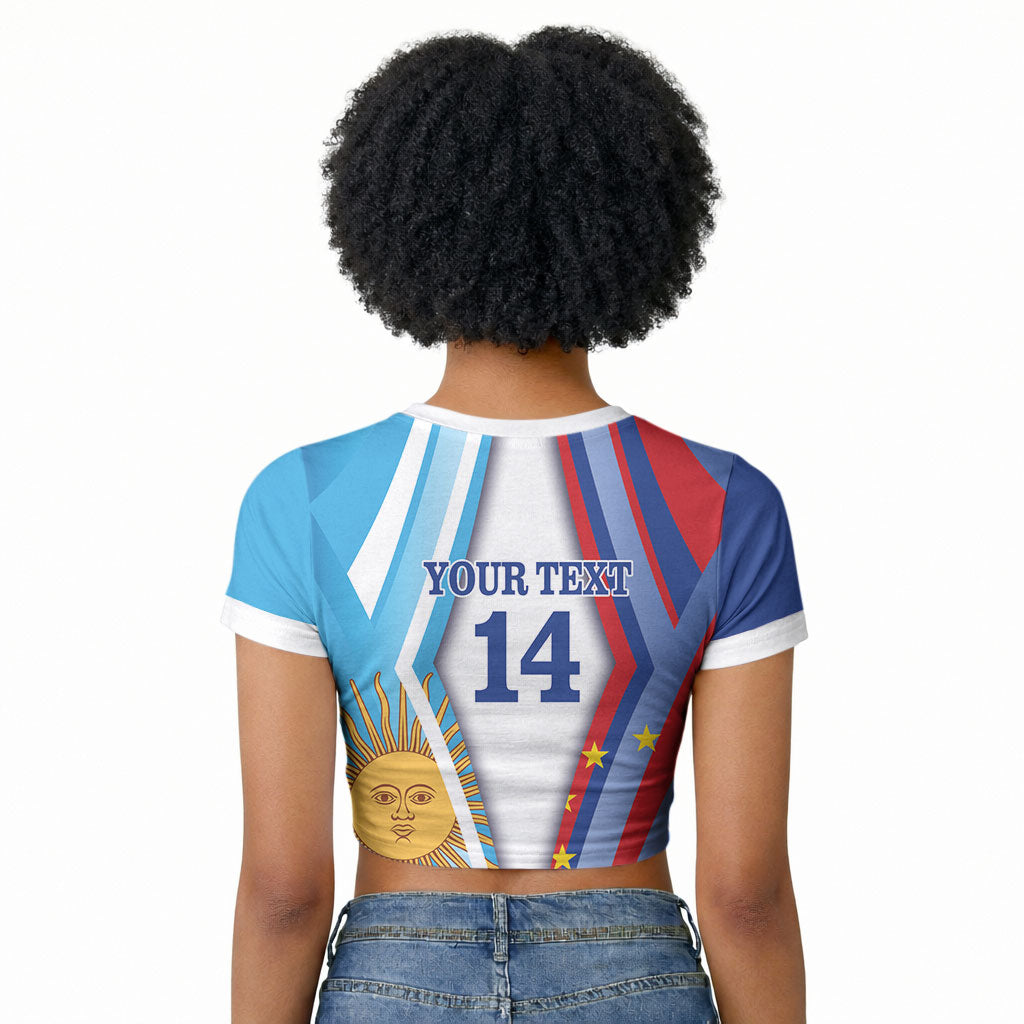 Custom Argentina and Cabo Verde Football 2026 Raglan Cropped T shirt La Albiceleste Tubaroes Azuis Together