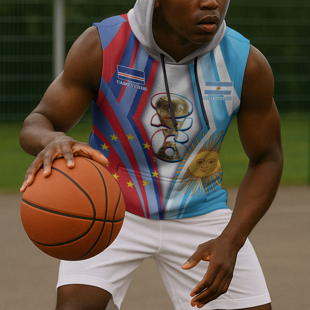 Custom Argentina and Cabo Verde Football 2026 Sleeveless Hoodie La Albiceleste Tubaroes Azuis Together
