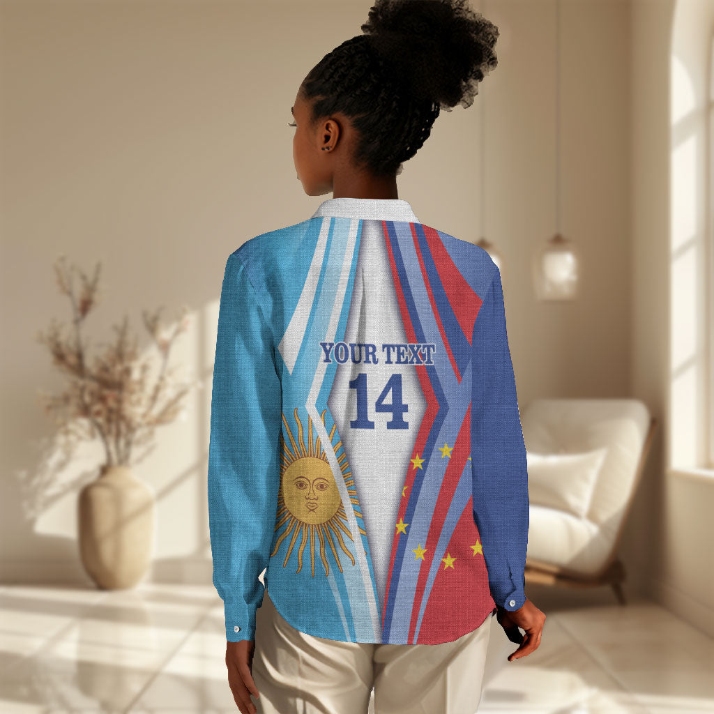 Custom Argentina and Cabo Verde Football 2026 Women Casual Shirt La Albiceleste Tubaroes Azuis Together