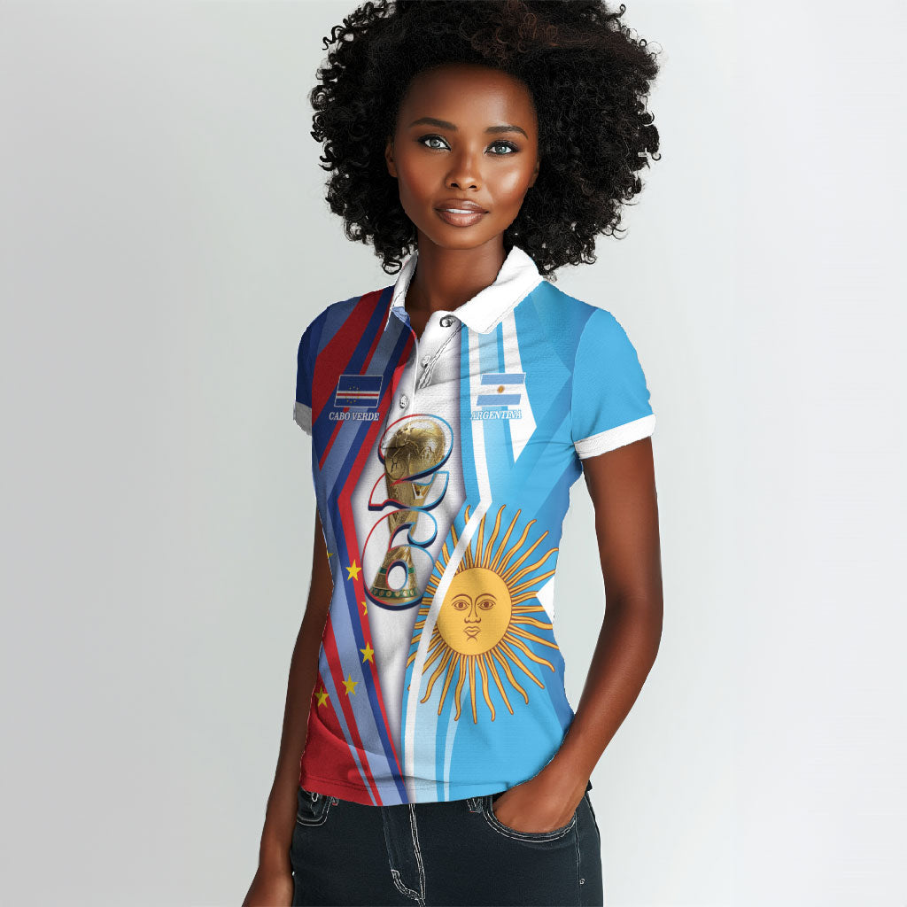 Custom Argentina and Cabo Verde Football 2026 Women Polo Shirt La Albiceleste Tubaroes Azuis Together