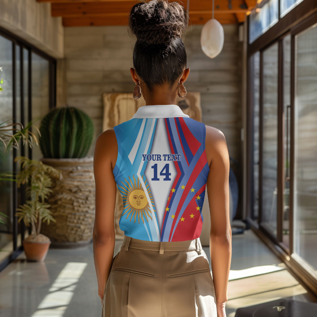 Custom Argentina and Cabo Verde Football 2026 Women Sleeveless Polo Shirt La Albiceleste Tubaroes Azuis Together