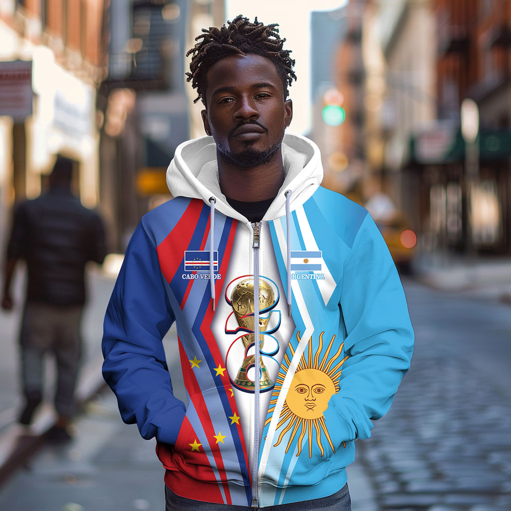Custom Argentina and Cabo Verde Football 2026 Zip Hoodie La Albiceleste Tubaroes Azuis Together