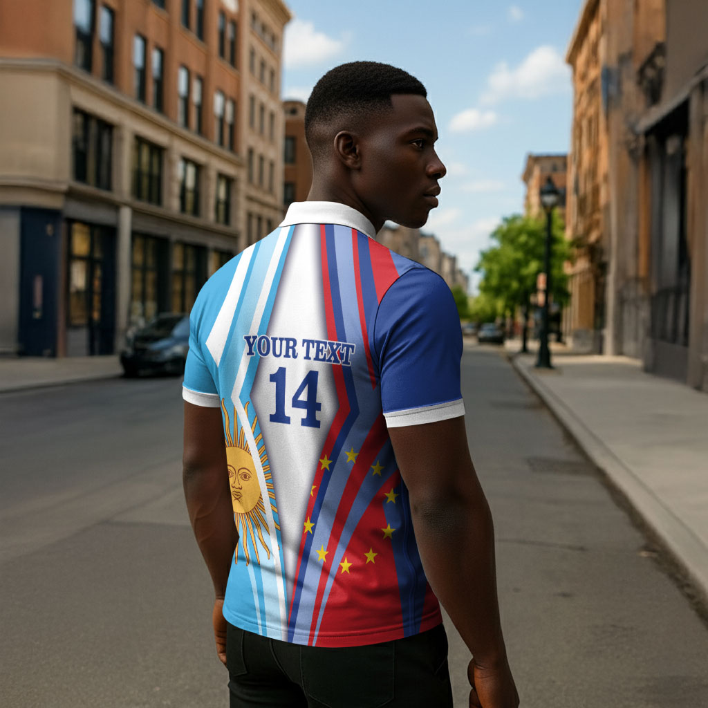 Custom Argentina and Cabo Verde Football 2026 Zipper Polo Shirt La Albiceleste Tubaroes Azuis Together