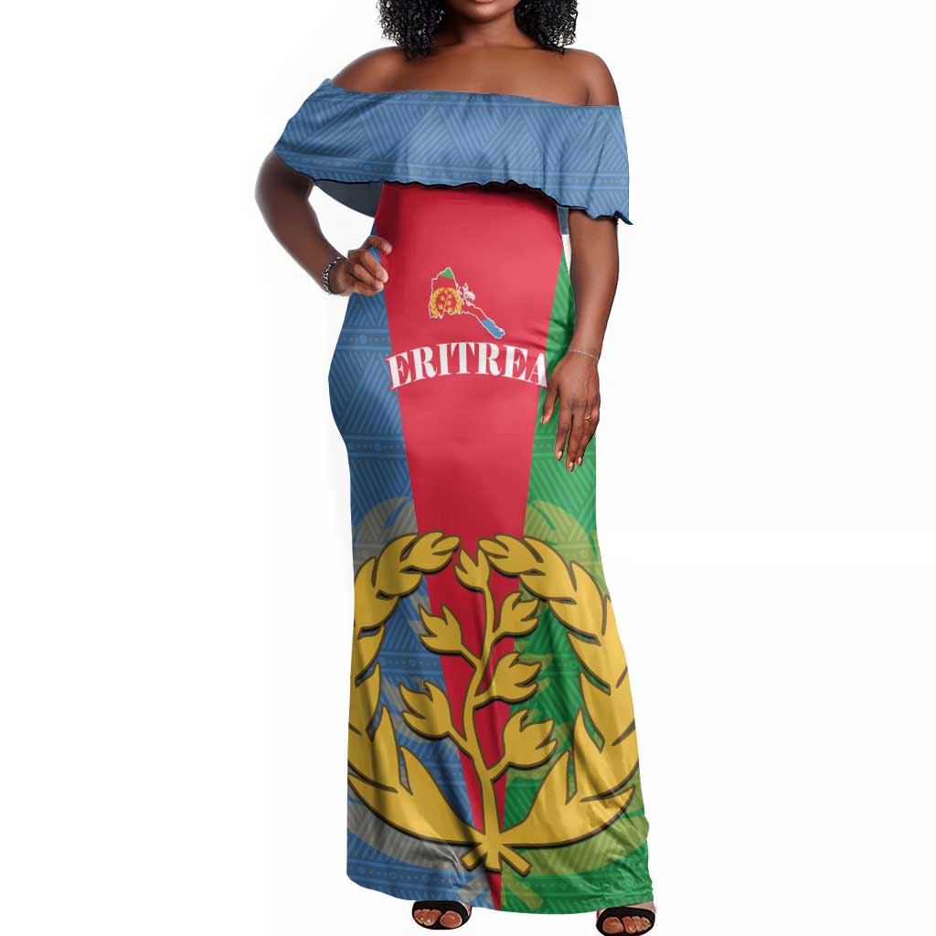 Personalised Eritrea Off Shoulder Maxi Dress Eritrean Map Mix African Pattern Simple Style