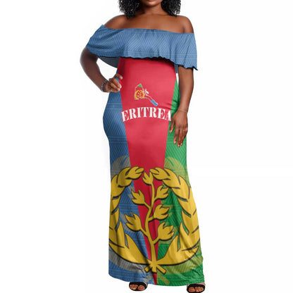 Personalised Eritrea Off Shoulder Maxi Dress Eritrean Map Mix African Pattern Simple Style