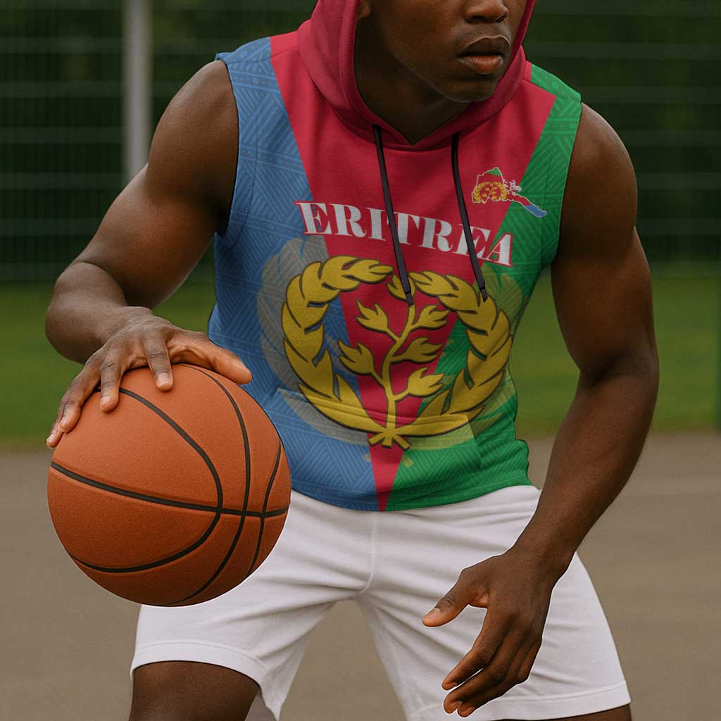 Personalised Eritrea Sleeveless Hoodie Eritrean Map Mix African Pattern Simple Style - African Pride
