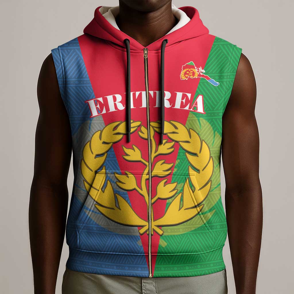 Personalised Eritrea Sleeveless Zip Hoodie Eritrean Map Mix African Pattern Simple Style - African Pride