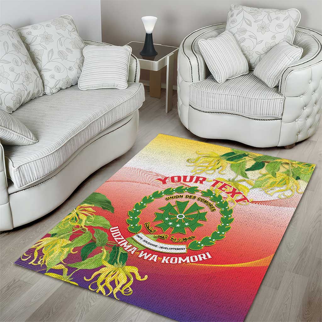 Personalized Comoros Area Rug Coat Of Arms Mix Ylang Ylang Flower