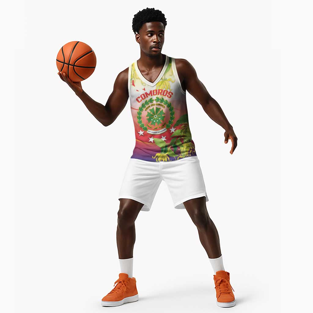 Personalized Comoros Basketball Jersey Coat Of Arms Mix Ylang Ylang Flower - African Pride