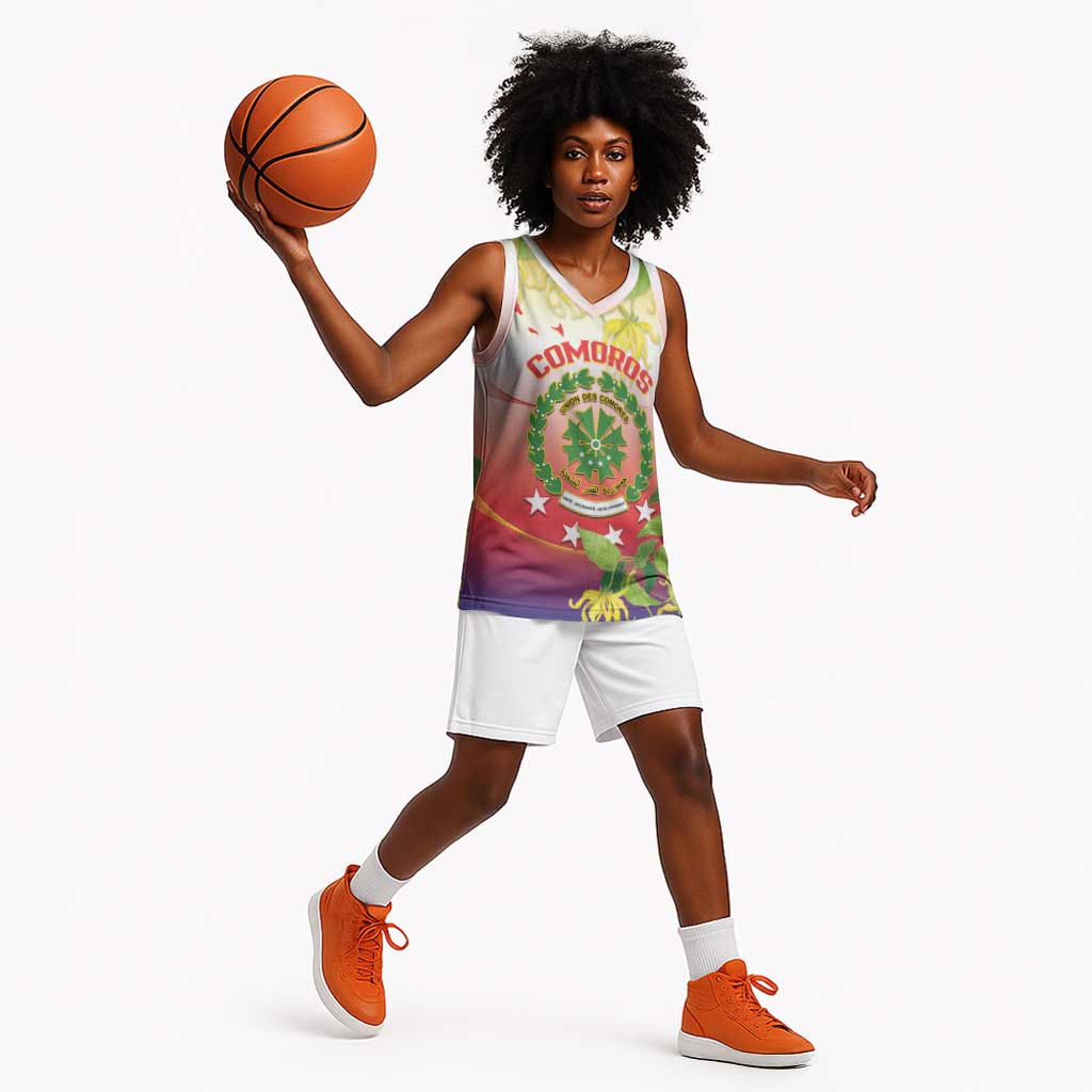 Personalized Comoros Basketball Jersey Coat Of Arms Mix Ylang Ylang Flower - African Pride