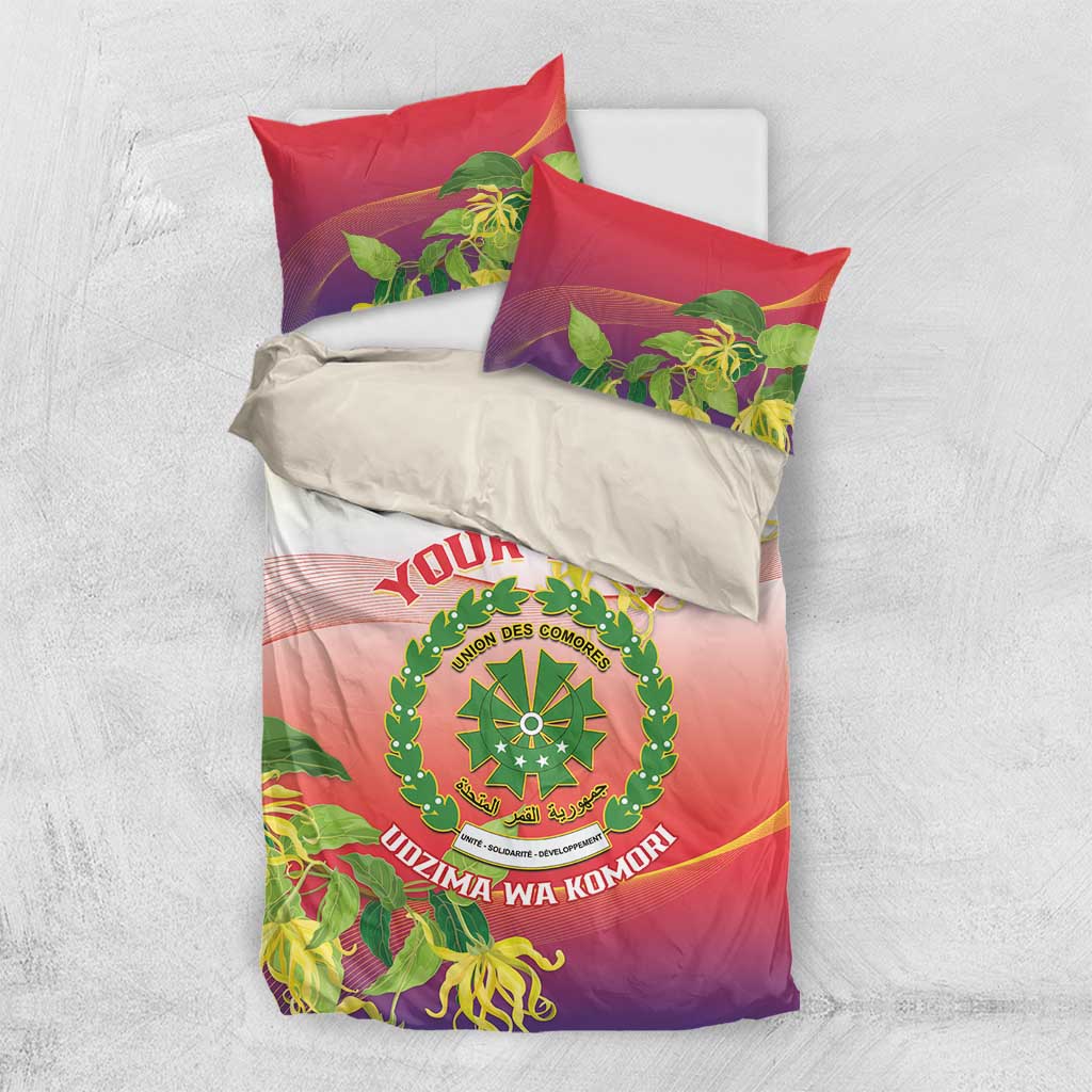 Personalized Comoros Bedding Set Coat Of Arms Mix Ylang Ylang Flower
