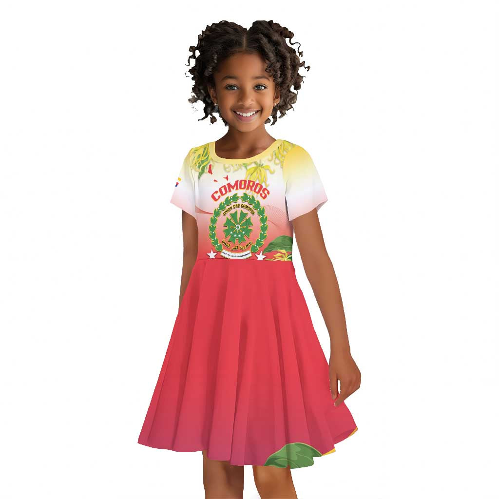 Personalized Comoros Kid Short Sleeve Dress Coat Of Arms Mix Ylang Ylang Flower