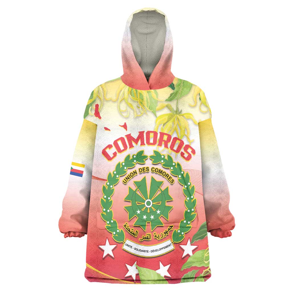 Personalized Comoros Kid Wearable Blanket Hoodie Coat Of Arms Mix Ylang Ylang Flower