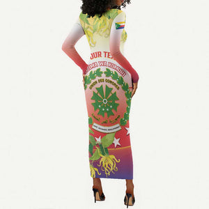 Personalized Comoros Long Sleeve Bodycon Dress Coat Of Arms Mix Ylang Ylang Flower LT14