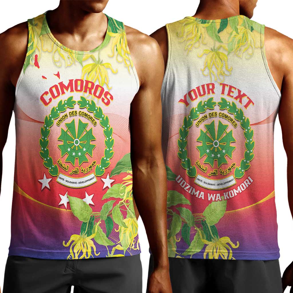 Personalized Comoros Men Tank Top Coat Of Arms Mix Ylang Ylang Flower