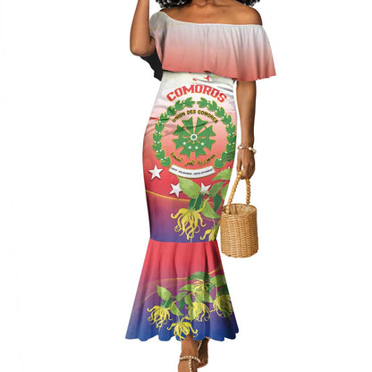 Personalized Comoros Mermaid Dress Coat Of Arms Mix Ylang Ylang Flower