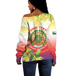 Personalized Comoros Off Shoulder Sweater Coat Of Arms Mix Ylang Ylang Flower