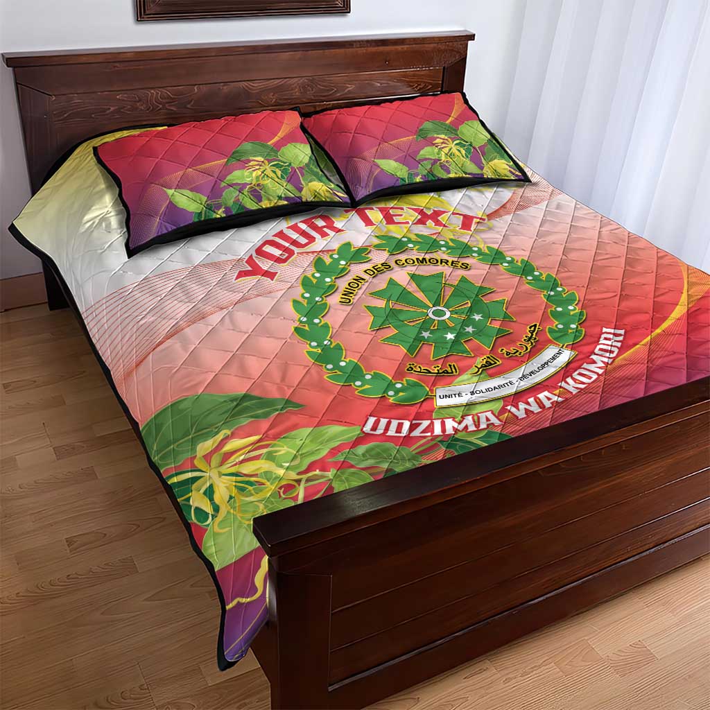 Personalized Comoros Quilt Bed Set Coat Of Arms Mix Ylang Ylang Flower
