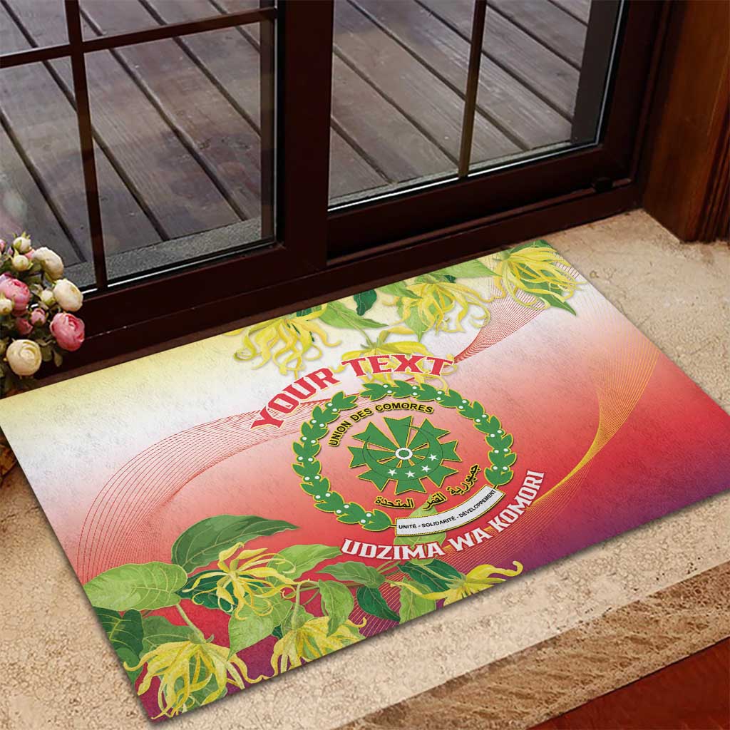 Personalized Comoros Rubber Doormat Coat Of Arms Mix Ylang Ylang Flower