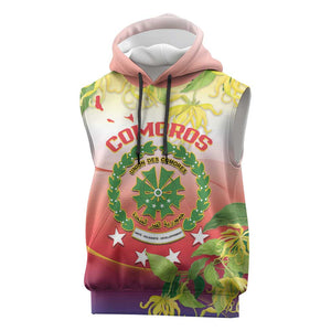 Personalized Comoros Sleeveless Hoodie Coat Of Arms Mix Ylang Ylang Flower - African Pride