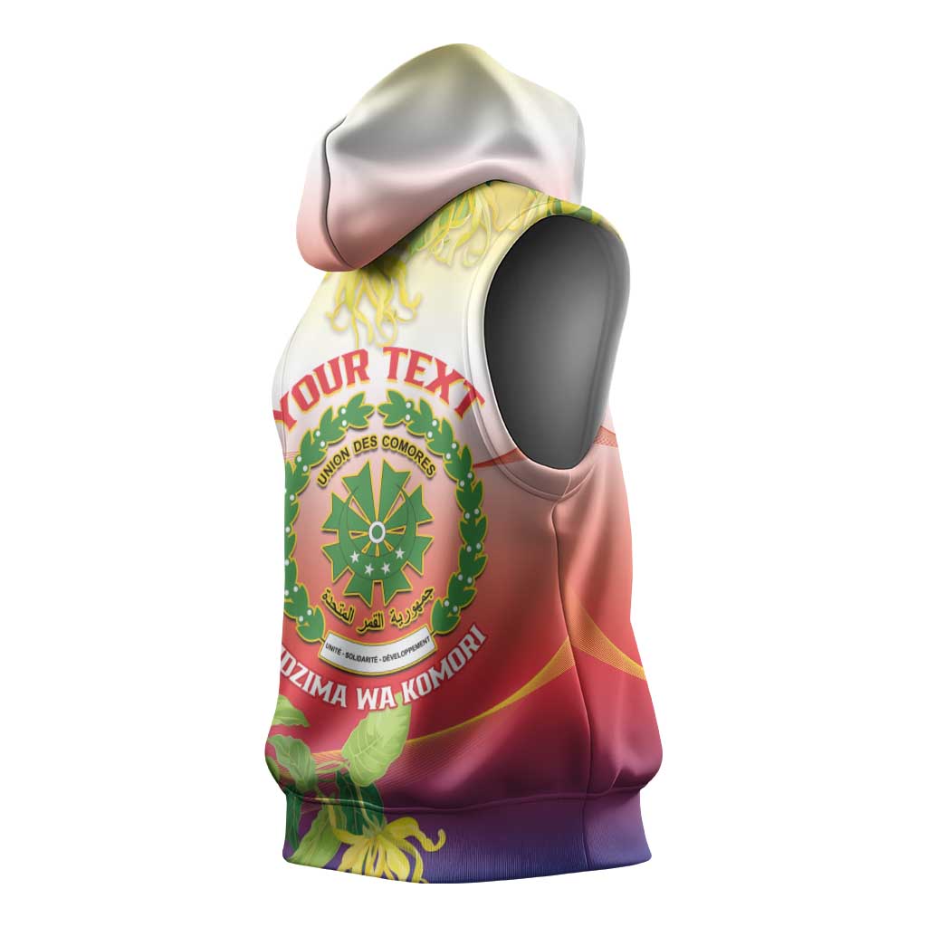 Personalized Comoros Sleeveless Hoodie Coat Of Arms Mix Ylang Ylang Flower - African Pride