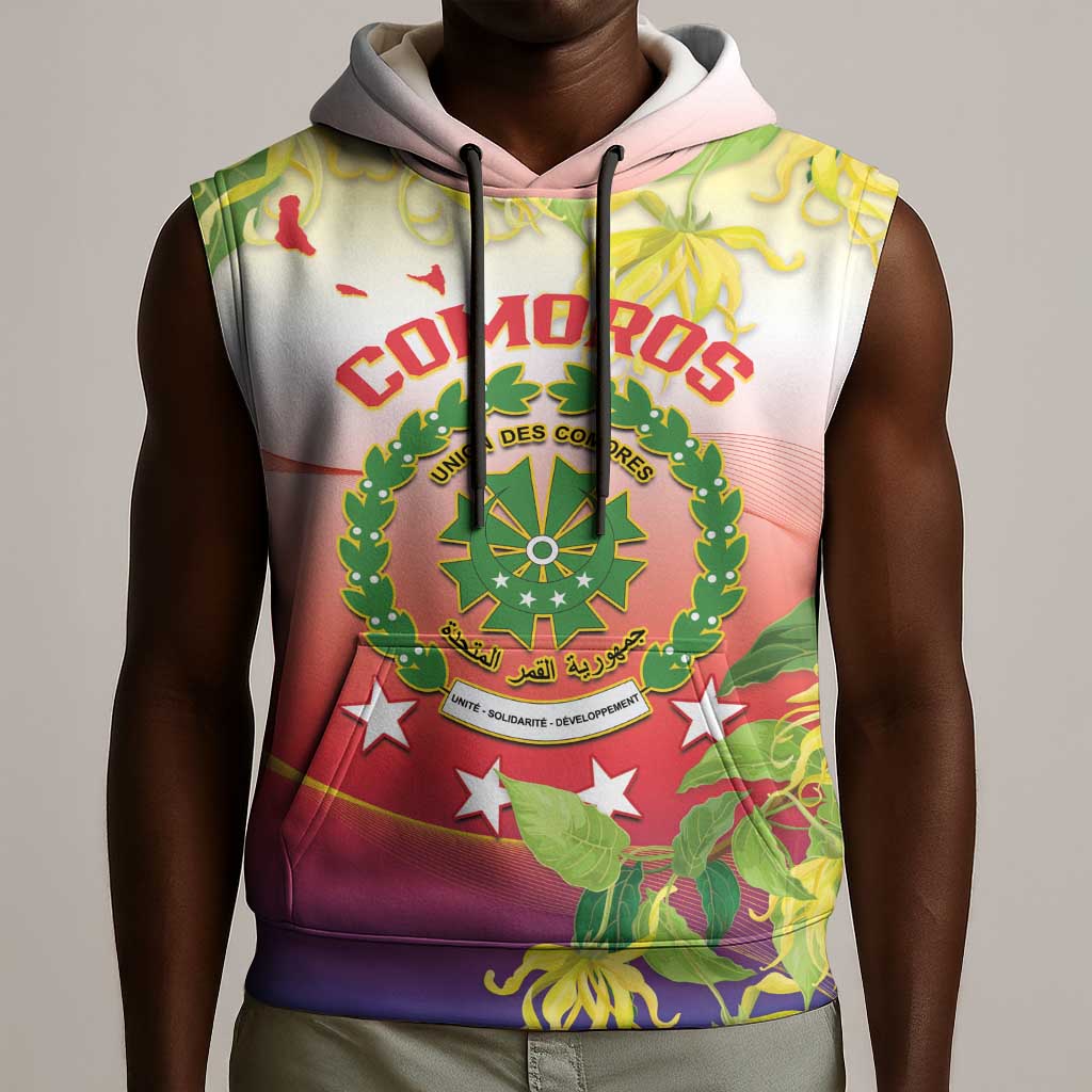 Personalized Comoros Sleeveless Hoodie Coat Of Arms Mix Ylang Ylang Flower - African Pride